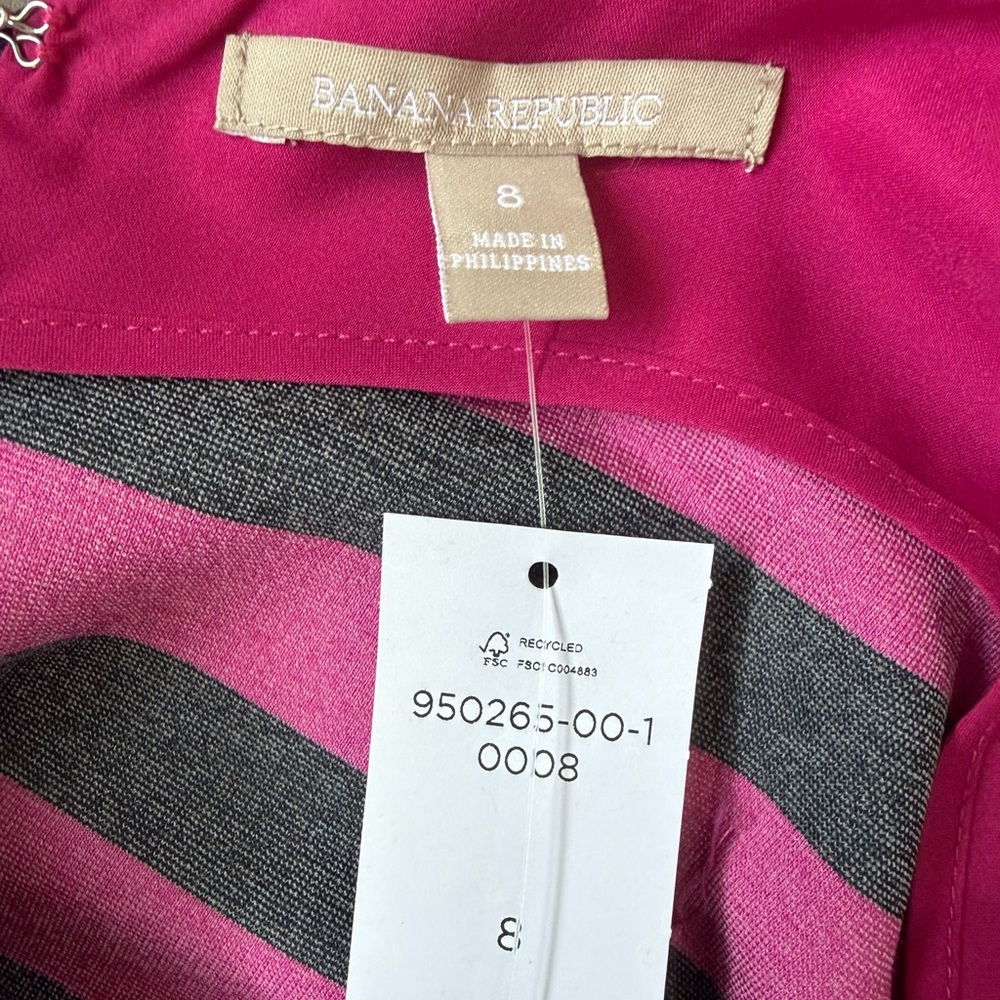 Banana Republic Hot Pink and Black Striped Sleeveless Midi Dress with Ruffle Hem - Picture 9 of 10